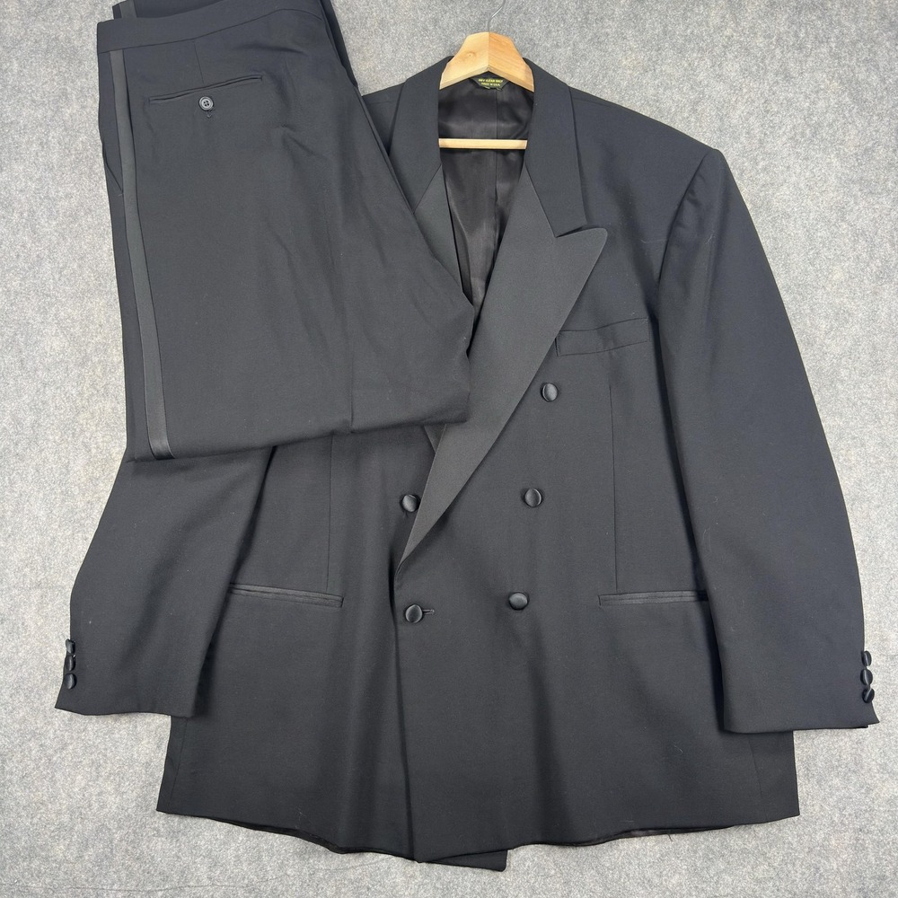 Vintage Givenchy Suit Mens 48 40x31 Black Wool Double Breasted USA Old Money